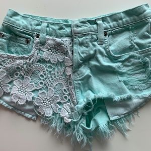 Carmar turquoise denim cutoff shorts